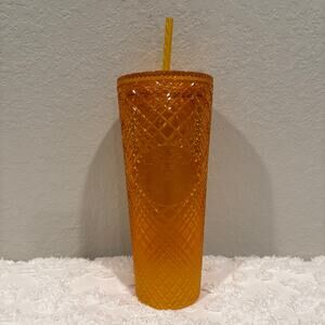 STARBUCKS Siren Logo Tumbler Orange Diamond Grid Venti 24OZ/710ML Collectible